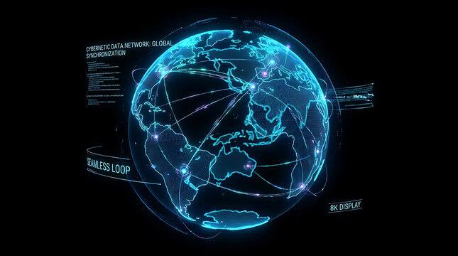 Futuristic glowing blue holographic Earth globe surrounded by digital data points