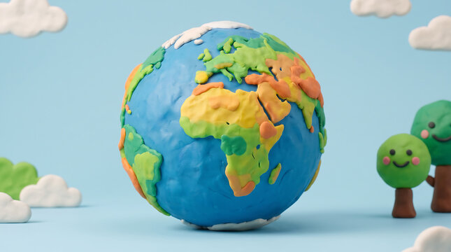 Colorful handmade clay or playdough model of planet Earth on a surface