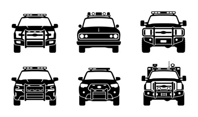 Police Car Icons, Law Enforcement Vehicle Silhouettes, Emergency Service Truck Graphics, Vector Set © Ayush