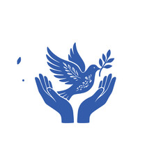 Obraz premium Peace Dove Hands Icon: Open Caring Hands Releasing Flying Dove with Olive Branch Vector Illustration