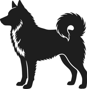 Siberian Husky silhouette, black dog vector icon, fluffy pet profile graphic