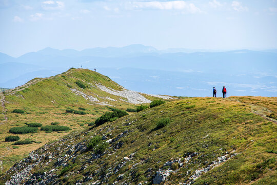 hiking in the mountains, Negoiu Unguresc Peak, Calimani Mountains, Romania 