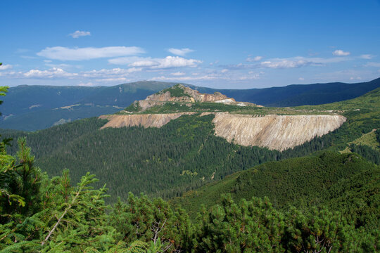 landscape with mountains, Sulfur Mining from Calimani Mountains, Romania 