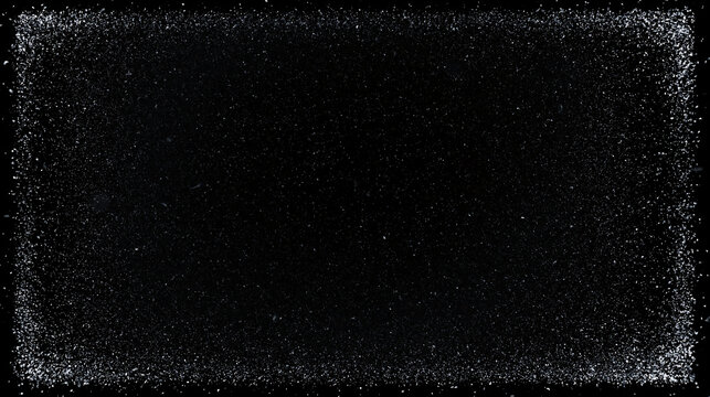 Winter frost and snow frame on black background. Frozen ice crystals and snowflakes border with central copy space. Christmas holiday overlay effect