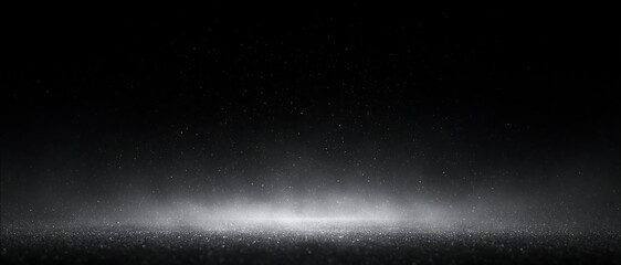Illuminated snow dust and ground fog on black background. Highlighting sparkling glitter or snow dust floating. Sparkling winter mist and spotlight overlay. Сhristmas background © Russell Edwards