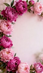 Fototapeta premium Pink Peony Flower Frame with Glitter Accents for Wedding Design