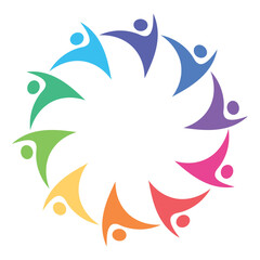 Fototapeta premium Colorful Silhouettes of People Representing Unity and Community in Circle