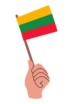 Lithuania flag held in a human hand. Lithuanian flag vector illustration isolated on white. Ready for national celebration, travel, culture, education, and patriotic design.
