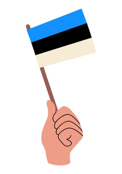 Flag of Estonia held in a human hand. Estonian flag vector illustration isolated on white. Ready for national celebration, travel, culture, education, and patriotic design.