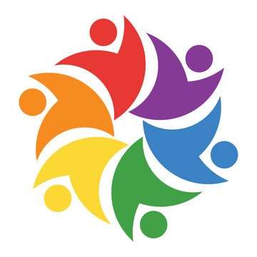 Colorful abstract figures representing unity and cooperation in design