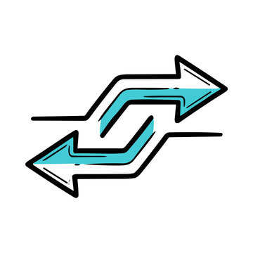 Two Turquoise Arrows Intersecting with Black Outline on White Background, Representing Exchange and Connection