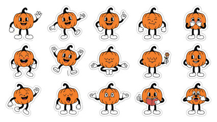 Obraz premium A collection of cute cartoon pumpkin characters showing various fun emotions and poses for a festive halloween design project
