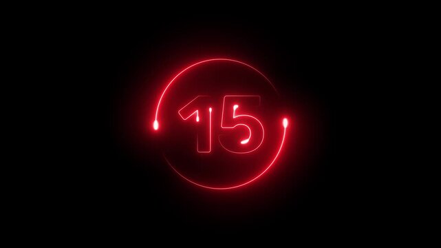 Glowing red neon color countdown text from 20 to 0 second animation on transparent background
