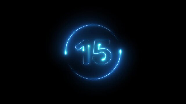 Glowing red neon color countdown text from 20 to 0 second animation on transparent background