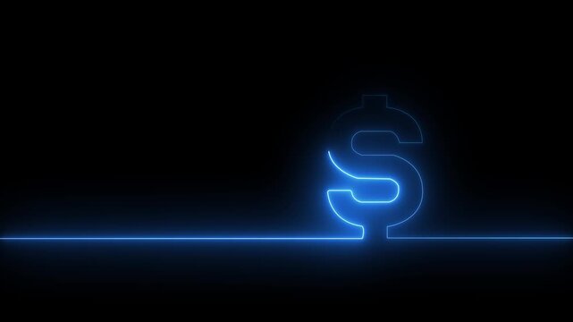 Neon glowing single line in shape of symbol of American currency Dollar on a black background. Bright red and green laser oneline illustration for financial or economic background