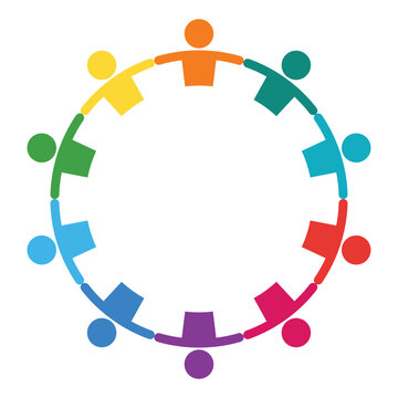 Colorful Circle of Diverse People Holding Hands in Unity and Cooperation