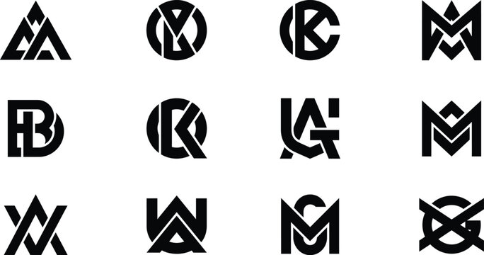 Modern abstract geometric letters and symbols set for branding and corporate identity design projects