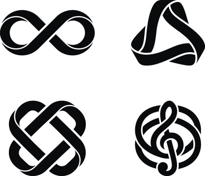 Modern abstract mathematical knots and musical note symbols vector illustration design set