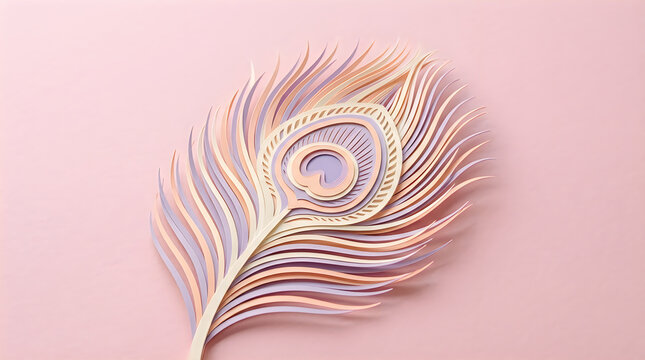 Beautiful paper craft peacock feather in shades of pink and gold