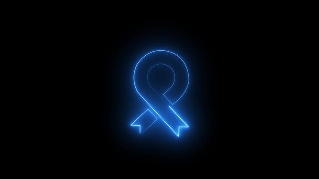 On a dark brick wall background, a pink ribbon thin glowing neon line. Simple animated motion graphic element