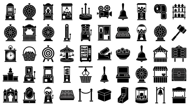 Set of black carnival and amusement park icons for entertainment and fairground design