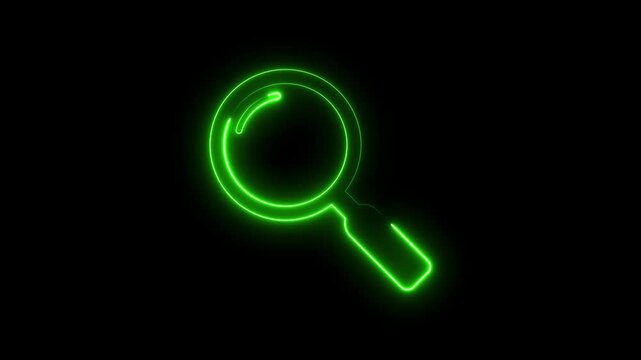 Neon green magnifying glass animation, glowing search symbol for ui search neon