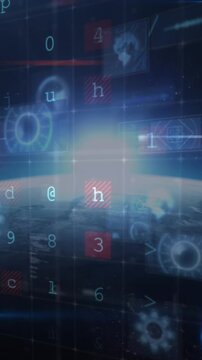 Animation of cyber attack warning over scopes scanning and data processing