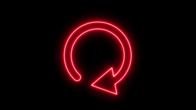 Glowing red neon refresh arrow animation on black background, reload