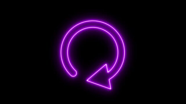 Neon purple circular refresh arrow animation on black background, reload