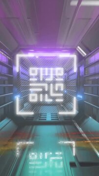 Animation of qr code with circles over digital tunnel