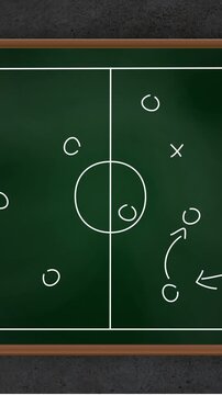 Basketball strategy diagram with player positions and movements animation on chalkboard