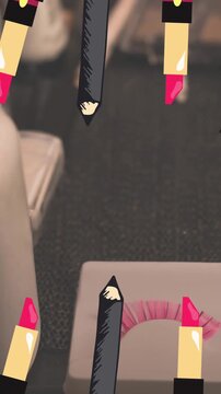 Animation of fashion equipment icons repeated over fashion studio