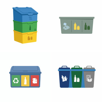Set of Vector Recycling Bins and Waste Sorting Containers for Environmental Sustainability and Garbage Classification