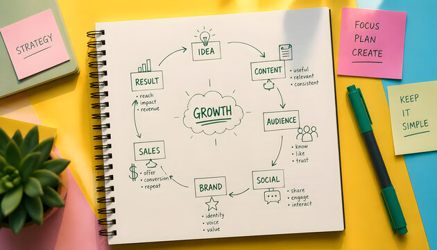 Business Growth Strategy Mind Map with Marketing and Sales Planning