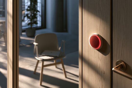 Hybrid Office Occupancy Indicator Outside Quiet Focus Room with Empty Chair and Closed Laptop