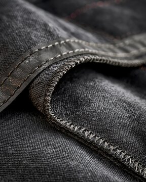Close-up of stitched seam and fabric weave on dark commercial workwear