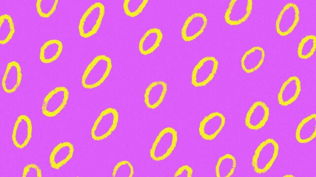 Vibrant hand-drawn yellow circles pattern on purple background