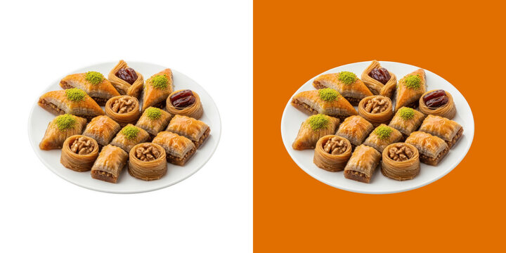 Plate of Delicious Middle Eastern Baklava Pastry Assortment transparent png