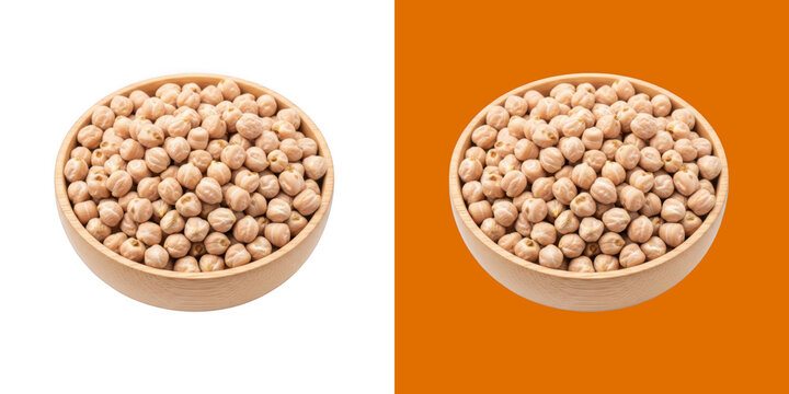 Raw dried organic chickpeas in a small wooden bowl for healthy cooking transparent png