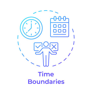 Time boundaries blue gradient concept icon. Healthy work life balance habits. Preventing burnout culture. Round shape line illustration. Abstract idea. Graphic design. Easy to use in booklet