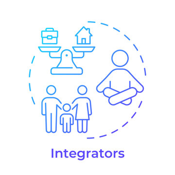 Integrators blue gradient concept icon. Work life harmony dynamics. Mindful lifestyle balance. Round shape line illustration. Abstract idea. Graphic design. Easy to use in booklet, blog post