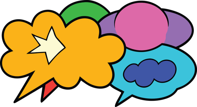 Hand Drawn Colorful Speech Bubble Set &ndash; Doodle Comic Chat Icons Vector Collection, Cartoon Message Boxes, Sticker Style UI Elements