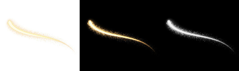 Sparkling gold and silver magic dust swoosh path isolated on transparent background © Shopna