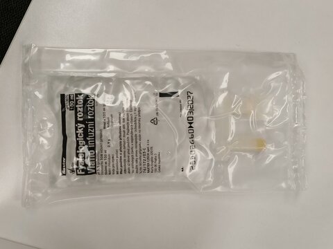 Prague,Czech Republic-18 December 2025:Baxter Viaflo infusion solution bags in pharmacy, detail view