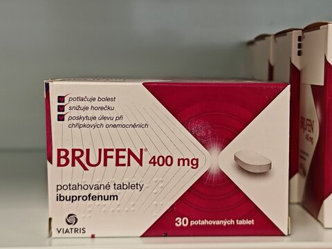 Prague,Czech Republic-5 March 2026:BRUFEN 400 mg ibuprofen tablet package