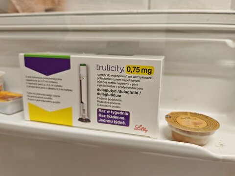 Prague,Czech Republic-21 October 2025:TRULICITY, active substance DULAGLUTIDE, producer ELI LILLY, indication type 2 diabetes, wide view