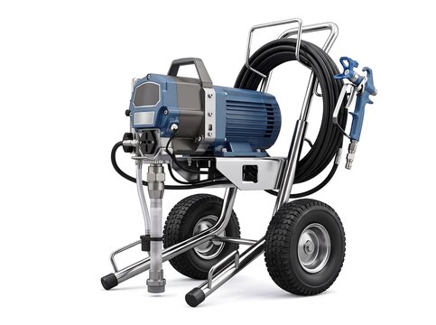 Professional High Pressure Electric Airless Paint Sprayer on Cart Isolated on White Background