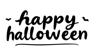 Fototapeta premium Happy Halloween Hand Lettering with Bats, Black Brush Script Vector, Spooky Holiday Typography Illustration