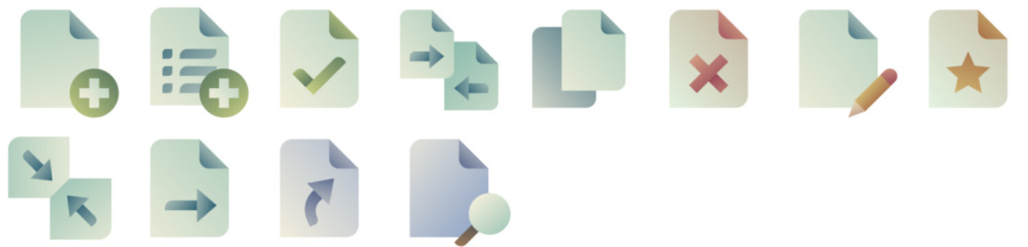 File Operations &mdash; document, copy, page, data, list, paper, send, mark, filetype, add, search, files, compare, delete. Set of vector icons.