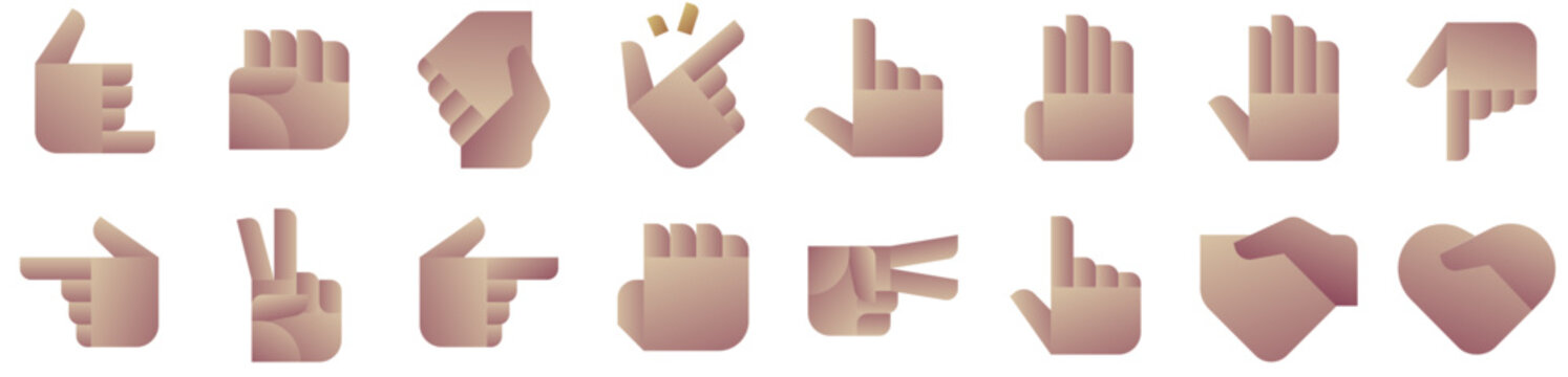 Hand Gestures Icons featuring hand, finger, sign, gesture, handshake, language, fingers, heart, hands, pointing up, thumb down, support. Vector icon pack.